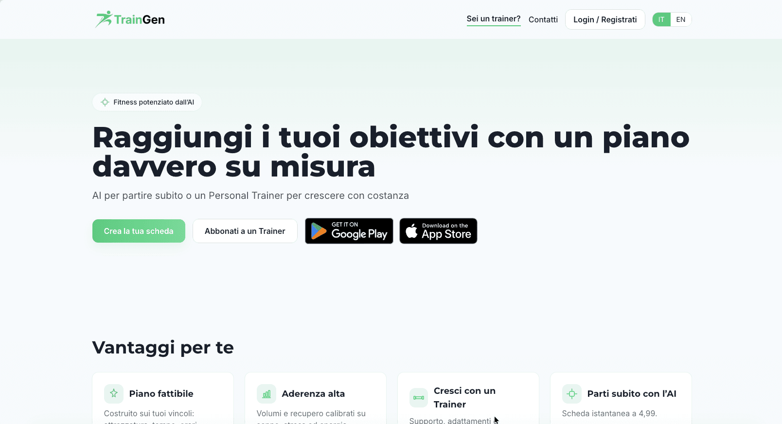 TrainGen – Piattaforma fitness AI